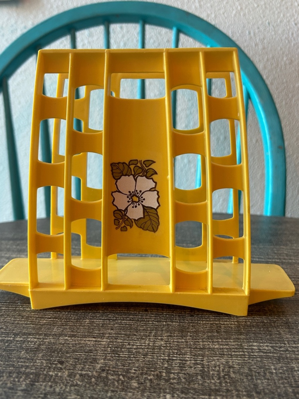 1970’s Vintage Yellow Plastic Napkin Holder with Floral Motif